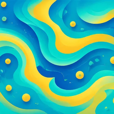 Abstract album cover with turquoise and yellow flowing waves