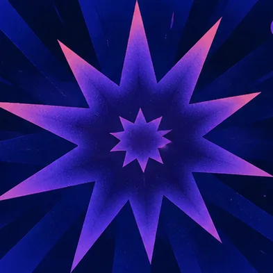 Abstract album cover with a purple starburst on deep blue