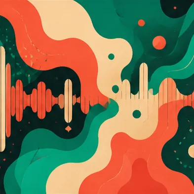 Abstract album cover with coral and green sound waves