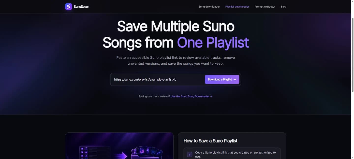 Playlist link entered in SunoSaver