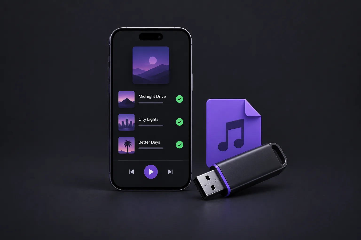Offline music playlist on a phone and USB drive