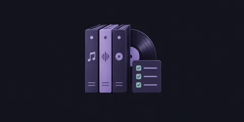 An orderly music library with a checklist