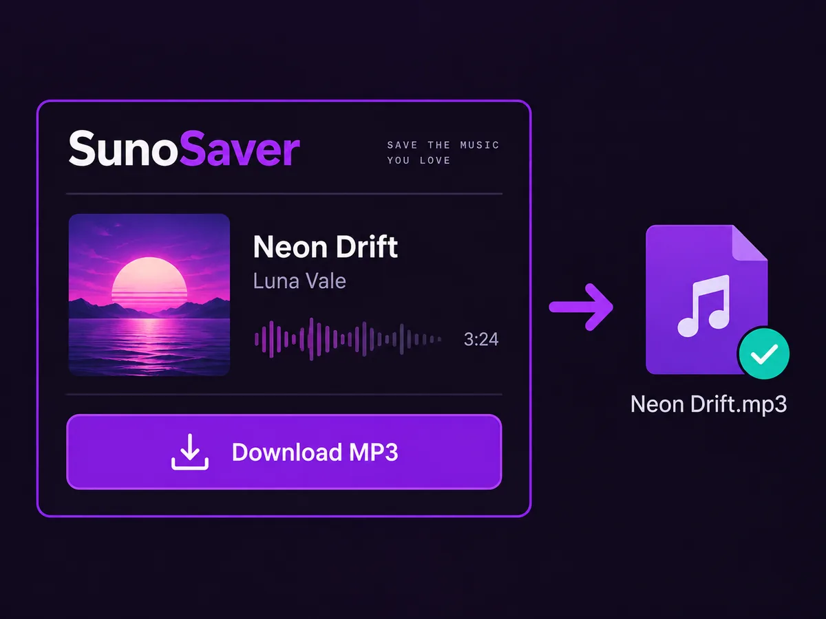 Neon Drift song with artwork and creator details downloaded as an MP3 file